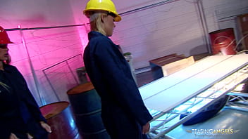 Preview 1 of Raped Scane - Horny blonde girls fucking together with a handsome worker