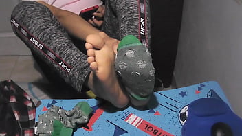 Preview 2 of Rocky Sex Video - Taking a rest with my barefeet and sweaty green socks at night