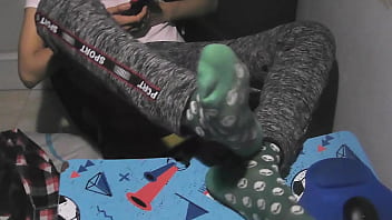 Preview 1 of Rocky Sex Video - Taking a rest with my barefeet and sweaty green socks at night