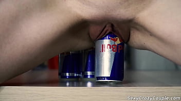 Preview 2 of Skinny Teen Granny - Hot MILF Tiffany rides on various Red Bull cans