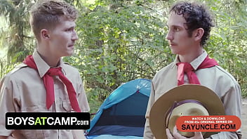 Preview 1 of Sex Xvideo India - Boys At Camp - Kinky Wanderer Caught Masturbating On the Hillside Taught A Lesson By Troop Master