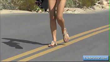 Preview 4 of Teen Girls Party Porn - Sexy brunette teen amateur gets naughty and reveal her natural boobs in public and walks naked on the street