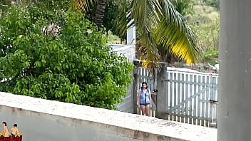 Preview 4 of Bokep Indonesia Alona Safir - Real wife answer delivery man without pants. She opens the door like that!