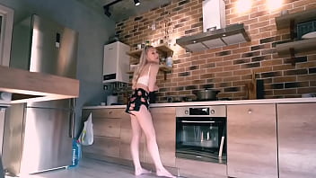 Preview 1 of Manstrubasi In Toilet - First fuck in a kitchen on the blonde bitch