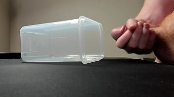 Preview 3 of Gime Espaol - Cumming into container to save for girl friend when she cums home