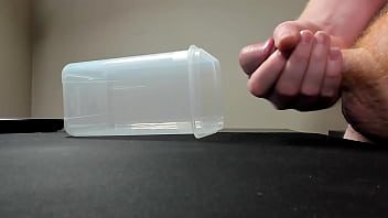 Preview 1 of Gime Espaol - Cumming into container to save for girl friend when she cums home