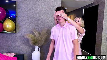 Preview 2 of Mha Kalifa - Step mom &amp_ step sister fuck him for 18th birthday | Fucked up family