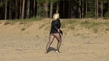 Preview 3 of Solo Brunette Virtual Sex - Hot MILF in mesh suit walks on the beach