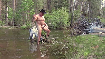 Preview 3 of Kina Ass - Naked on a stump in the river.