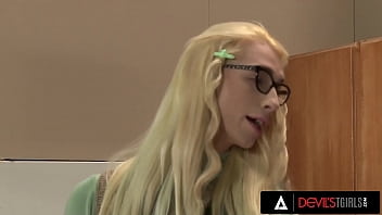 Preview 1 of Jordi Xxxx 2018 - DEVILS T GIRLS - Blonde Trans Get Her Ass Fucked In Many Position Until She Cums On Herself