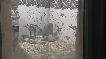 Preview 1 of Nijarian Sex - Peeping through windows. Voyeur. In evening,  on street random passerby guy looking into bedroom window and filming on camera smartphone as sexy blonde MILF undresses,  goes to bed,  masturbates pussy,  gets strong wet orgasm. Outdoors Outside