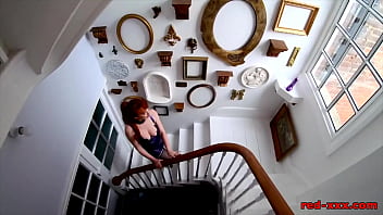 Preview 1 of August Taylor Boobs Sucked - Insatiable MILF Red XXX masturbates on the stairs