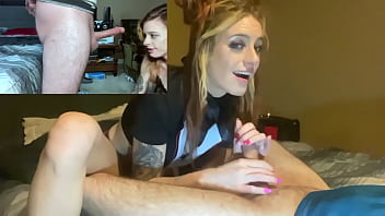 Preview 4 of Sex In Sex Shop - Double blowjob competition ending in an explosive facial and a huge thick mouthpie at the same time lots of cum deepthroat gagging