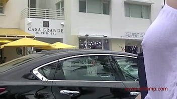 Preview 2 of Mfc Sr - Exhibitionist Wife 490 - MILF Heather Walking Around Town In Wet White Top! Lets A Stranger Touch Her Tit And Take Pics Up Her Skirt!