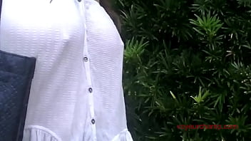 Preview 3 of Mfc Sr - Exhibitionist Wife 490 - MILF Heather Walking Around Town In Wet White Top! Lets A Stranger Touch Her Tit And Take Pics Up Her Skirt!