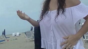 Preview 1 of Mfc Sr - Exhibitionist Wife 490 - MILF Heather Walking Around Town In Wet White Top! Lets A Stranger Touch Her Tit And Take Pics Up Her Skirt!