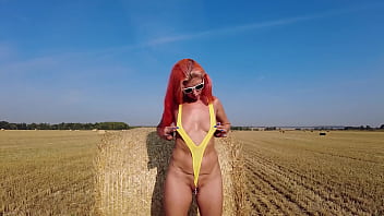 Preview 4 of Www Knxx - Yellow slingshot bikini on the field