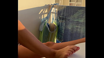 Preview 1 of Teacher Boobs Press Student - Mutual masturbating with Lisa on balcony