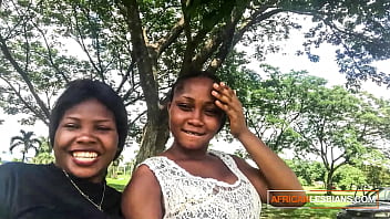 Preview 4 of Mom And Sun Sleeping Sax - Horny black lesbians talking dirty in outdoor park before sex