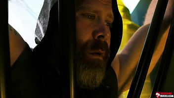 Preview 2 of Russian Ten Xvideo - FistingFerno.com - Huge bear Cain Marko restrained to a St Andrew&#039_s Cross in this amazing BDSM where Jack Vidra grabs his flogger and whips Cain&#039_s backside!