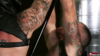 Preview 3 of Russian Ten Xvideo - FistingFerno.com - Huge bear Cain Marko restrained to a St Andrew&#039_s Cross in this amazing BDSM where Jack Vidra grabs his flogger and whips Cain&#039_s backside!