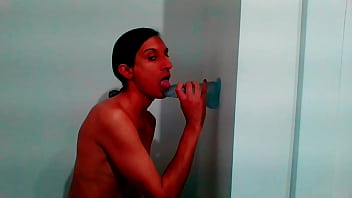 Preview 3 of Odia New Xxx Video In - Petite Tgirl Natasha Rotten Sucks Wall Mount Dildo Lovingly