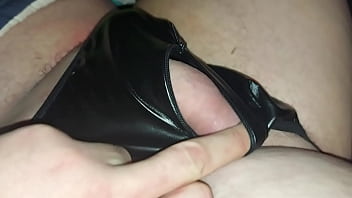Preview 2 of Rayp Vidos Xnxx - Teasing my cock in open croth thong