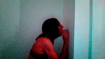 Preview 3 of Megan Pon - Petite Tgirl Sucks Wall Mount Dildo Lovingly #2