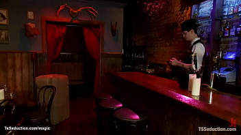 Preview 1 of Vega Xxxx - Blond shemale fucks bartender