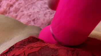 Preview 4 of Big Dog Fucking Free - Lady in red plays with clit