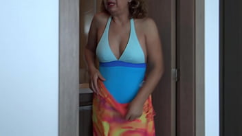 Preview 1 of Dog Vs Glir Xxx - 58-year-old Latina wife shows off in swimsuit on the beach