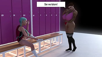Preview 2 of Japanese Sex Massage Video - Lisa sin bragas en el vestuario termina en chorros en la cara de su amiga