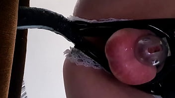 Preview 3 of Monster Cock Gonzo - Caged sissy takes the dildo
