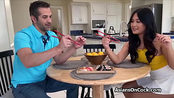 Preview 1 of Ama Lui Asian Teen - Asian teen swaps sushi for hard dicks