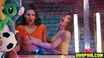 Preview 1 of Japan Nami Aoyama - Two big dick shemale hotties rail a tiny Asian teen at the arcade