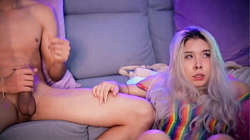 Preview 2 of Mia Jhalifia - Blonde slut with a chubby body broadcasts live while sucking her stepbrother&#039_s cock