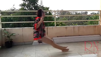 Preview 1 of Prty Sexi - Depraved housewife swinging without panties,  hiding from the rain under an umbrella. FULL VIDEO