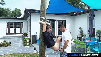 Preview 3 of Sleep Totally - FamilyTwink - Gay Uncle Perverts his Little Nephew on a Public Pole