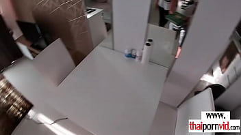 Preview 1 of Slipping Sis Sex Bro - Petite amateur Thai teen Cherry fucked by the big white cocked delivery guy