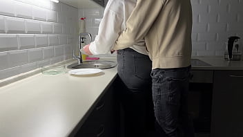 Preview 1 of Son Admire - Chubby Wife with Big Tits Getting Kitchen Fuck