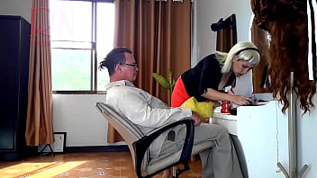 Preview 2 of Beak To Love Vidio - Nudist barbershop. Nude lady hairdresser in an apron. Security camera. The client is surprised. Short 1