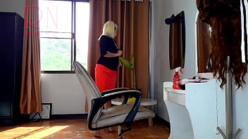 Preview 1 of Beak To Love Vidio - Nudist barbershop. Nude lady hairdresser in an apron. Security camera. The client is surprised. Short 1
