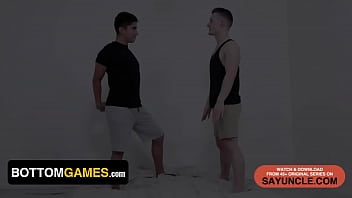 Preview 1 of Garo Sey - Bottom Games - Wrestling Challenge Ends Up With Hot Latino Boy Pounding His Friend&#039_s Pale Booty