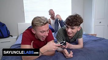 Preview 2 of Erotica Sex - SayUncle - Horny Stud Surprises Two Twinks And Sticks His Cock In All Their Holes While They Play