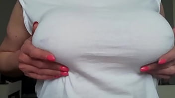Preview 1 of Bff Cheerleaders - Busty MILF Wetting my T-shirt without Bra and get Orgasm by Pierced Nipples playing