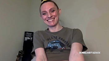 Preview 1 of Forced Breeding Submissive Slut - Stoner babe fingers hairy ginger bush in video strip chat - BunnieAndTheDude