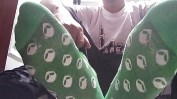 Preview 2 of Shemale Xxnxx - Long green socks and sweaty feet in your face