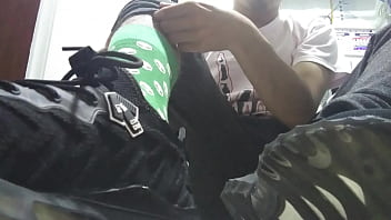 Preview 1 of Shemale Xxnxx - Long green socks and sweaty feet in your face