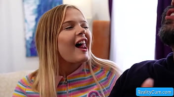 Preview 2 of Watchmygf Com Lesbian - Sexy young blonde slut Coco Lovelock seduces her neighbor and suck his hard cock and big balls