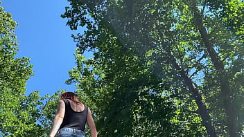 Preview 1 of Colleg Sex - Babyybutt public sex receives double creampie and facial in the woods hopefully no stranger is watching? Double blowjob.